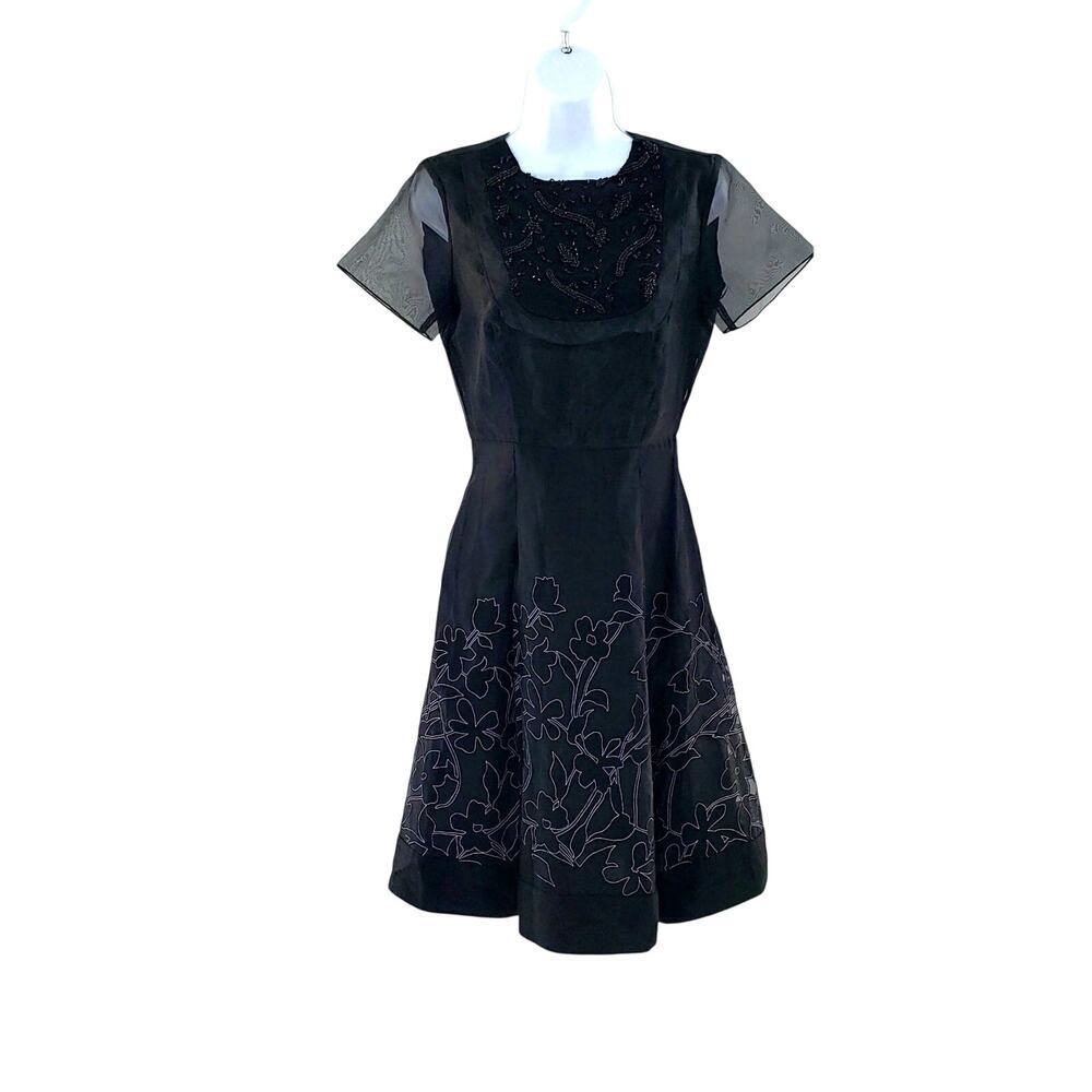 Sachin & Babi Black beaded embroidered cocktail fit & flare dress old money Sz 2